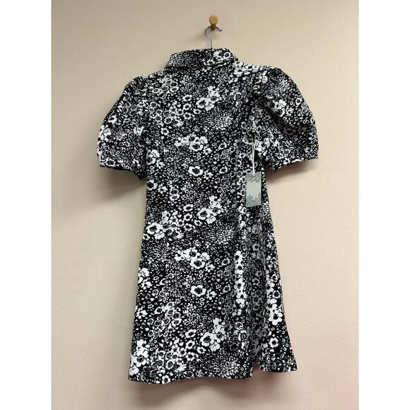HYACINTH HOUSE Black Floral Front Zip Chrysanthemum Mini Dress XS - NWT - Picture 5 of 5